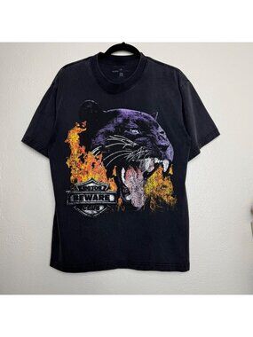 Alpha Collective Panther Graphic T-Shirt Black Flame Design 100% Cotton Size Med